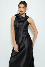 Load image into Gallery viewer, Satin Sleeveless Knot-drape Halter Maxi Dress