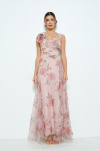 Floral Print Flower Corsage Detail Maxi Dress