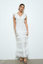 Load image into Gallery viewer, Ruffle V-neck Cap Sleeve Tiered Maxi Dress