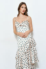 Load image into Gallery viewer, Satin Polka Dot Tiered Ruffle Maxi Dress