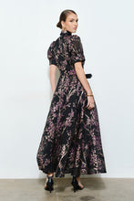 Load image into Gallery viewer, Golden Lurex Floral Jewel Button Maxi Dress