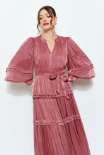 Load image into Gallery viewer, Shimmer Crinkled Long Sleeve Tiered Midi Dress