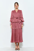 Load image into Gallery viewer, Shimmer Crinkled Long Sleeve Tiered Midi Dress