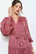 Load image into Gallery viewer, Shimmer Crinkled Long Sleeve Tiered Midi Dress