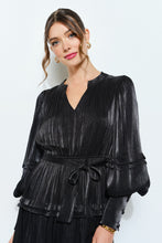Load image into Gallery viewer, Shimmer Crinkled Long Sleeve Tiered Midi Dress