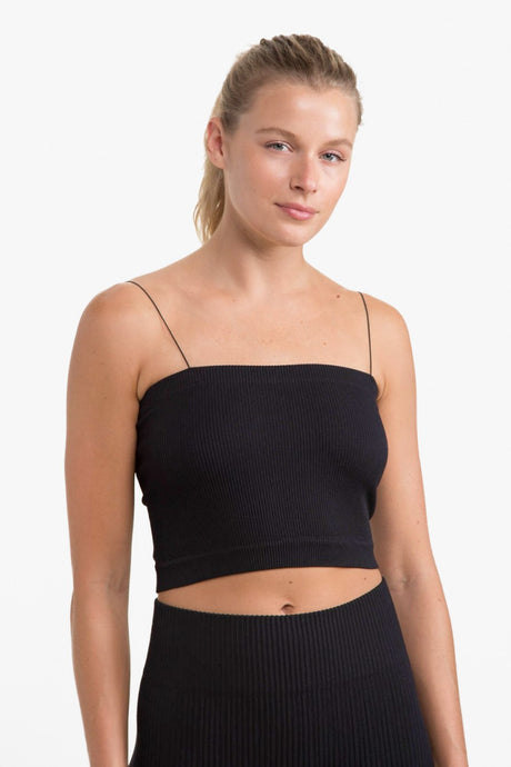 Ribbed Seamless Tube Top with Straps - Black