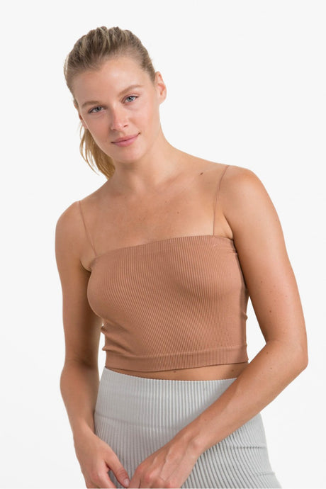 Ribbed Seamless Tube Top with Straps - Brindle