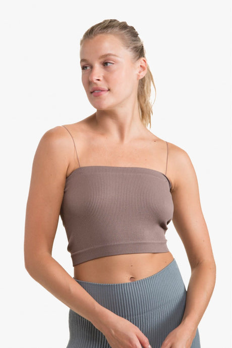 Ribbed Seamless Tube Top with Straps - Brown 21
