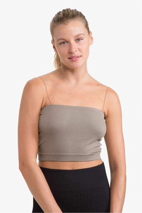 Ribbed Seamless Tube Top with Straps - Mocha