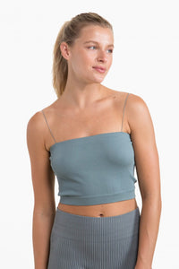 Ribbed Seamless Tube Top with Straps - Sea