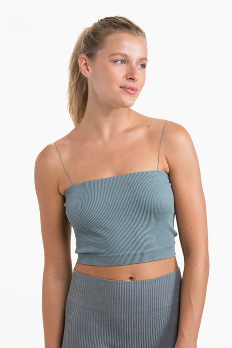 Ribbed Seamless Tube Top with Straps - Sea