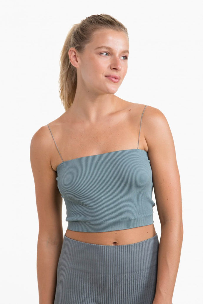 Ribbed Seamless Tube Top with Straps - Sea