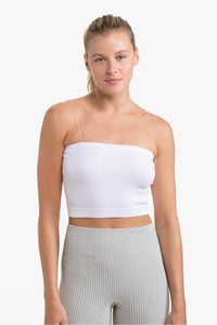 Ribbed Seamless Tube Top with Straps - White