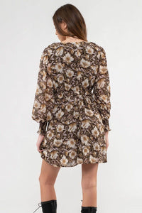 Floral Long Sleeve V-Neck Mini Dress