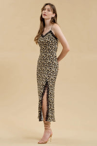 Floral Lace Trim Split Thigh Slip Maxi Dress