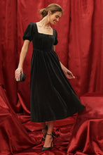 Load image into Gallery viewer, Velvet Corset Puff Sleeve Midi Dress
