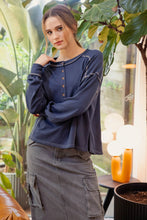 Load image into Gallery viewer, Contrast Stitch Long Sleeve Henley Knit Top