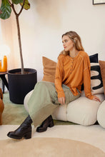 Load image into Gallery viewer, Contrast Stitch Long Sleeve Henley Knit Top