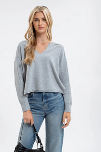 Exposed Seam Split Neck Knit Sweater
