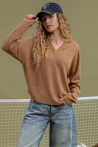 Solid Notch Neck Knit Top
