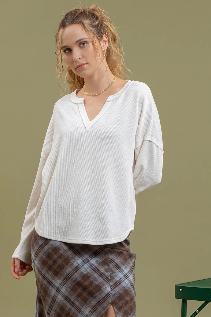 Solid Notch Neck Knit Top