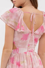 Load image into Gallery viewer, Floral Waist Cut Out Ruffle Midi Dress