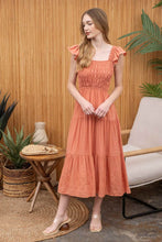 Load image into Gallery viewer, Tiered Eyelet Hem Midi Dress