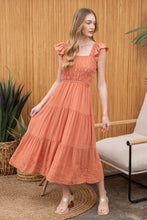 Load image into Gallery viewer, Tiered Eyelet Hem Midi Dress