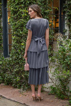 Load image into Gallery viewer, V-neck Pleated Ruffle Tiered Midi Dress