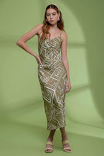 Load image into Gallery viewer, Geometric Print Front Tie Midi Dress