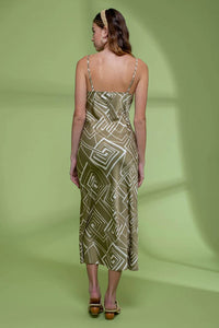 Geometric Print Front Tie Midi Dress