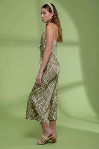 Geometric Print Front Tie Midi Dress