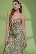 Load image into Gallery viewer, Geometric Print Front Tie Midi Dress