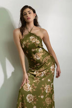 Load image into Gallery viewer, Floral Lace Trim Halter Neck Midi Dress