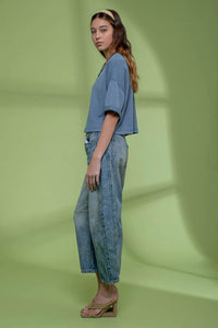 Short Fold Sleeve Knit Croop Top