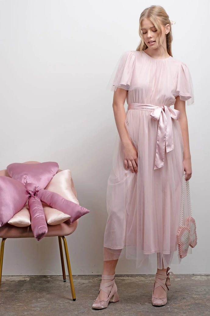 Waist Tie Short Sleeve Midi Dress