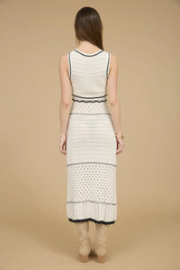 V-neck Sleeveless Sheer Trim Crochet Midi Dress