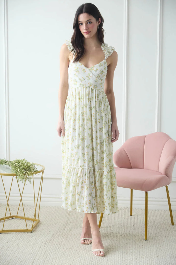 Floral Wrap Ruffle Detail Sleeveless Maxi Dress