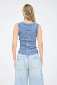 Washed Sleeveless Henley Knit Tank Top