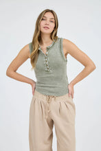 Load image into Gallery viewer, Washed Sleeveless Henley Knit Tank Top