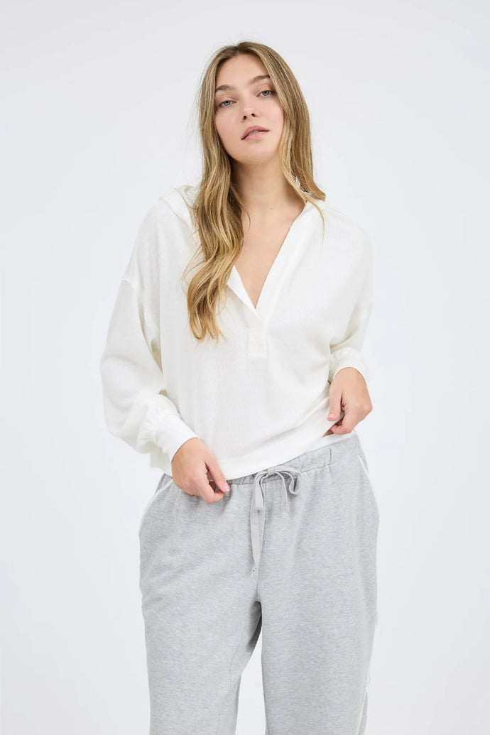 Hooded Split Neck Long Sleeve Knit Top