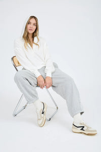 Hooded Split Neck Long Sleeve Knit Top