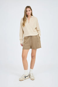 Hooded Split Neck Long Sleeve Knit Top