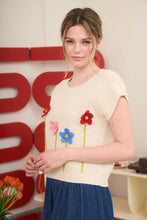 Load image into Gallery viewer, 3D crochet Floral Short Sleeve Sweater Top