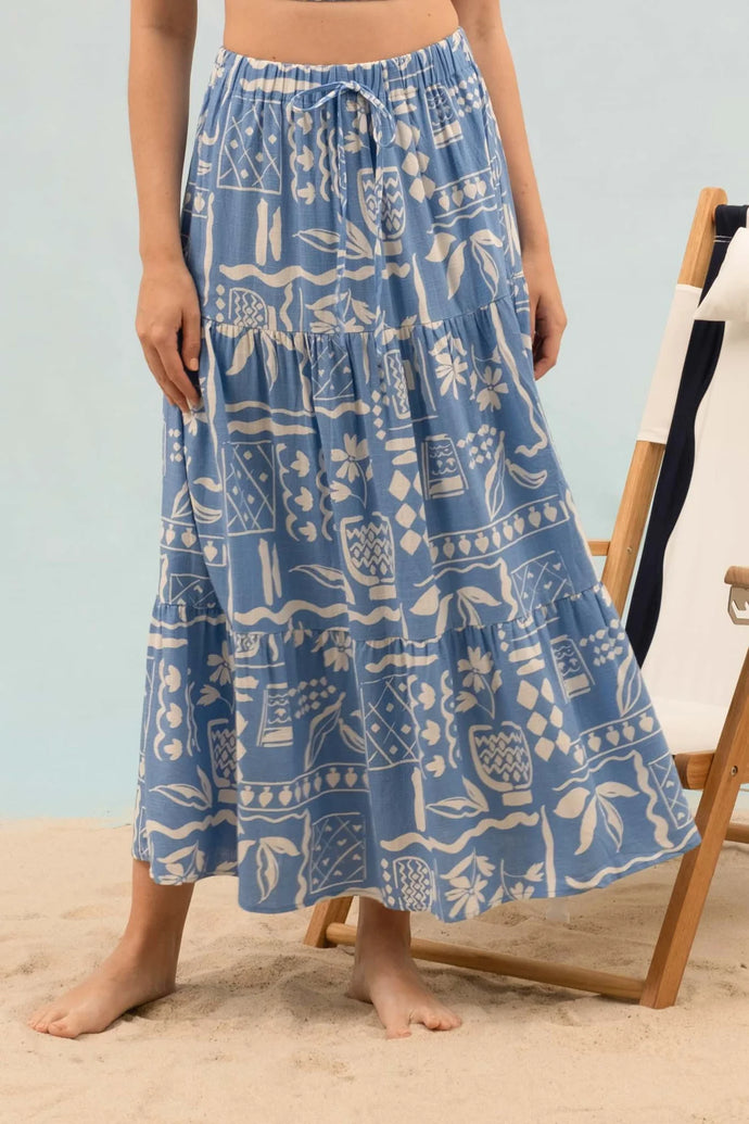 Boho Floral Print Tiered Midi Skirt