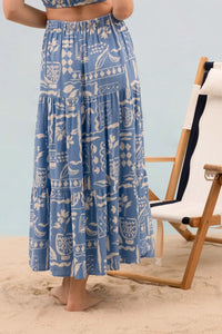 Boho Floral Print Tiered Midi Skirt