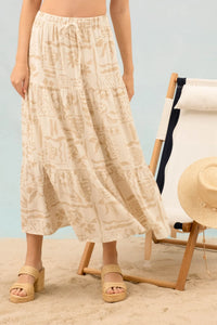 Boho Floral Print Tiered Midi Skirt