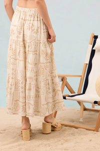 Boho Floral Print Tiered Midi Skirt