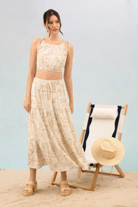 Boho Floral Print Tiered Midi Skirt