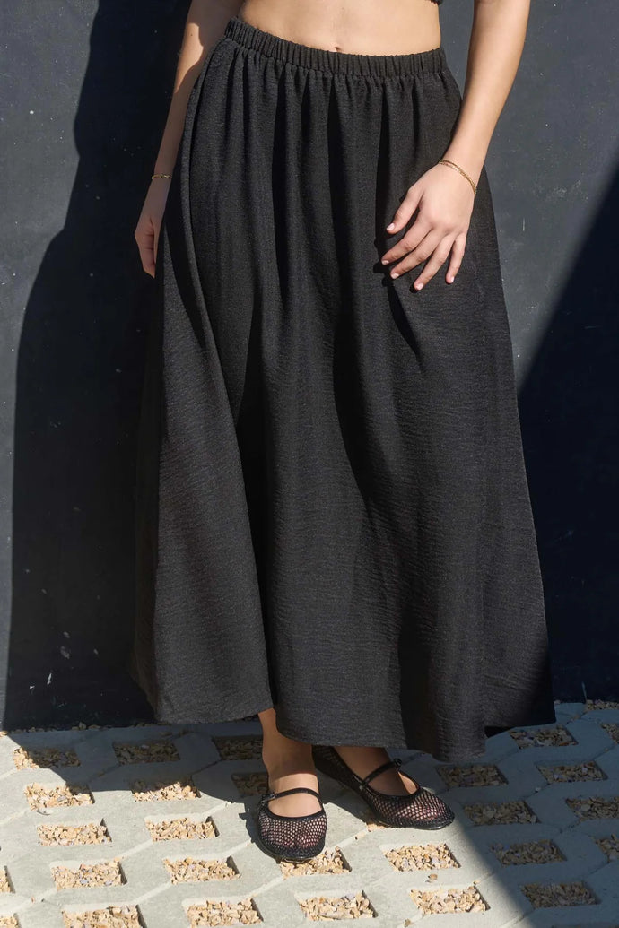 High Elastic Waist Midi Skirt with Pockets